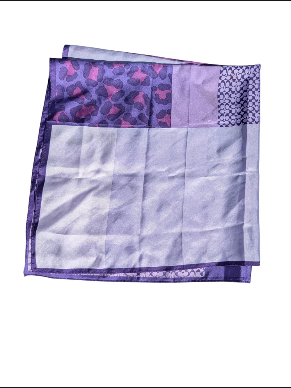 Coach Purple Logo Print Square Silk Scarf and Box
